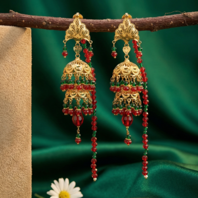 Traditional Floral Temple 925 Silver Jhumka