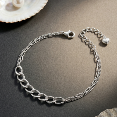Minimalist Bar & Link 92.5 Sterling Silver Bracelet