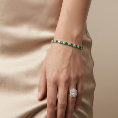 Sophisticated Multi-Facet 92.5 Sterling Silver Halo-Cluster Tennis Bracelet