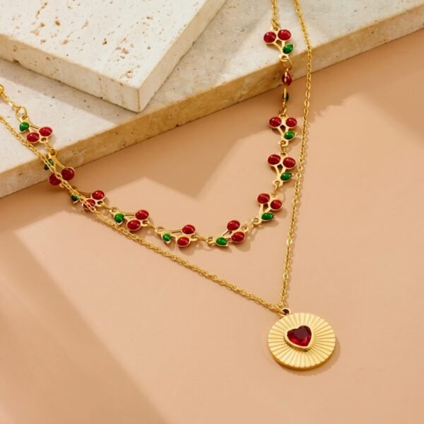 Red Bead Coin Pendant Necklace