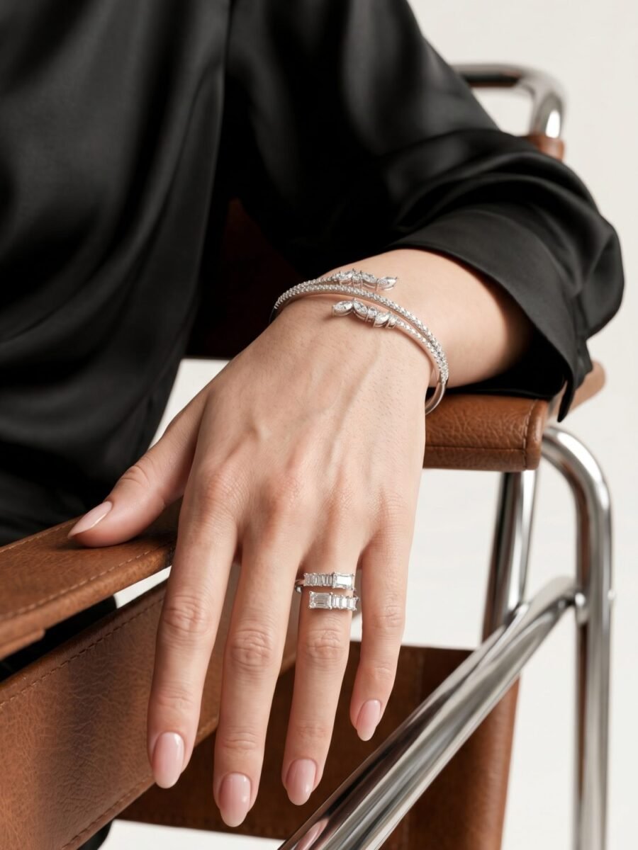 925 Silver CZ Vine Bracelet and Ring Set
