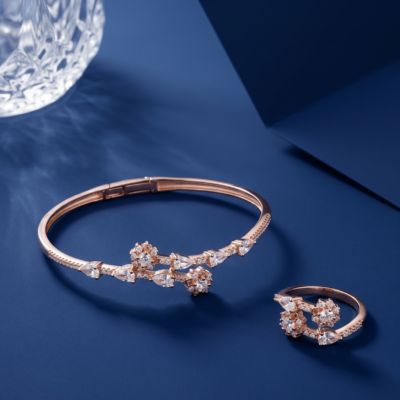 Premium Multi-Facet 92.5 Sterling Silver Architectural Tetradecagonal Bracelet & Ring Set
