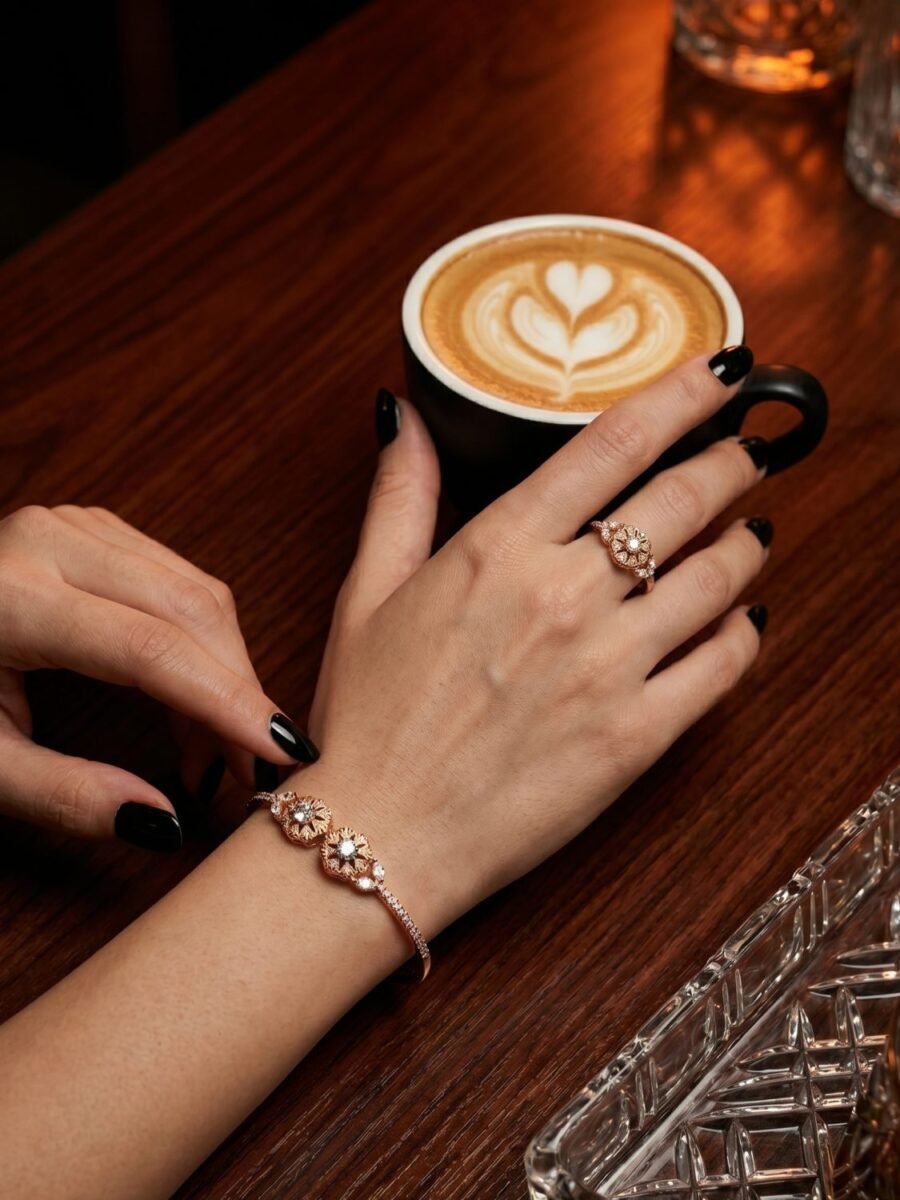 925 Silver CZ Sunflower Cuff and Ring Set
