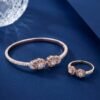 925 Silver CZ Sunflower Cuff and Ring Set