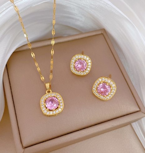 Pink Crystal Pendant Set