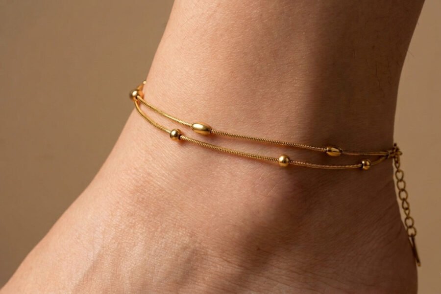 Golden Bead Layer Anklet
