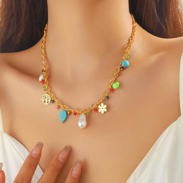Rainbow Bead Charm Necklace