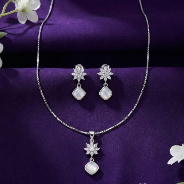 925 Silver CZ Solitaire Pendant Necklace Set