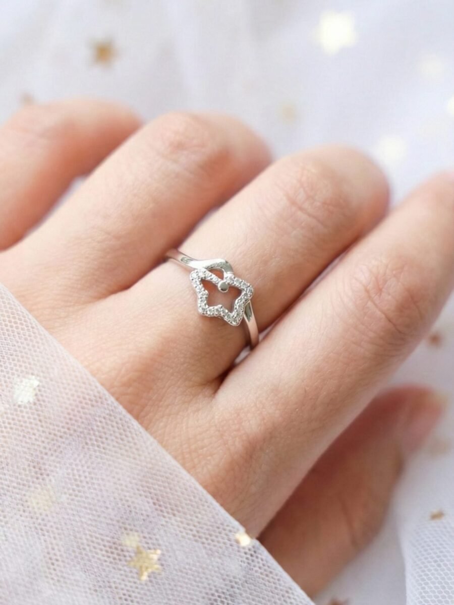 925 Silver CZ Open Star Ring