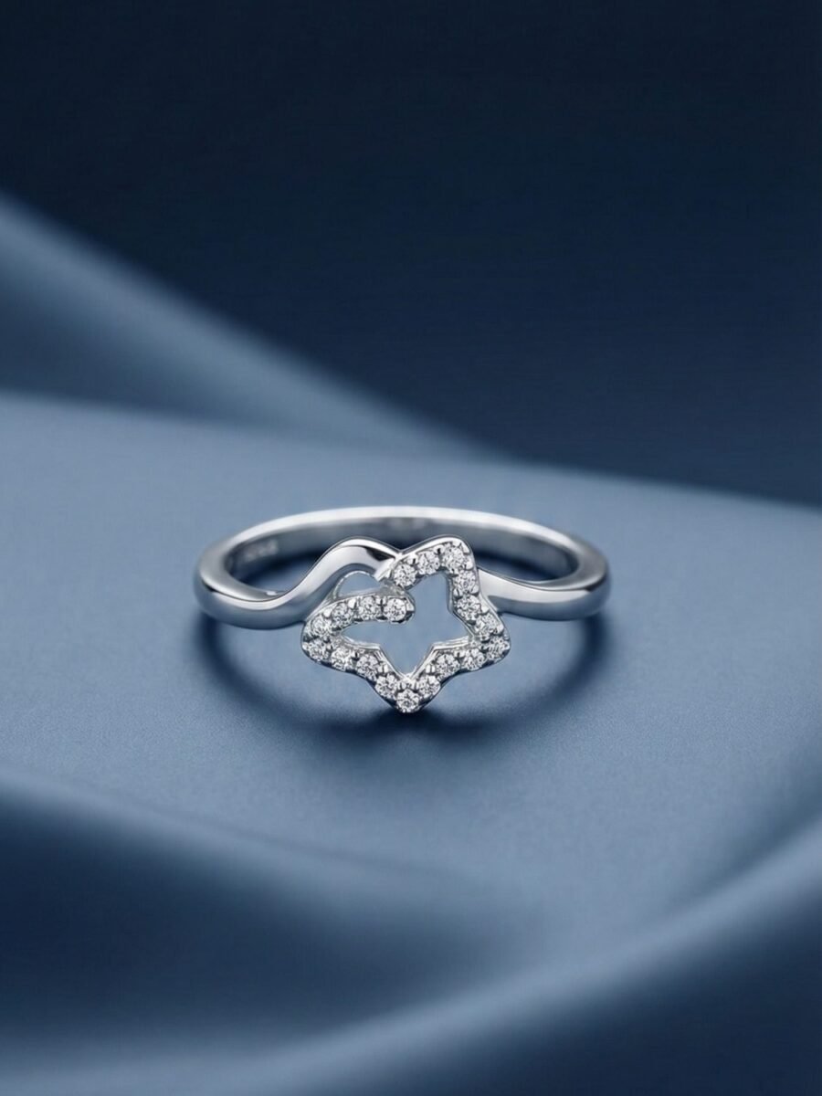 925 Silver CZ Open Star Ring