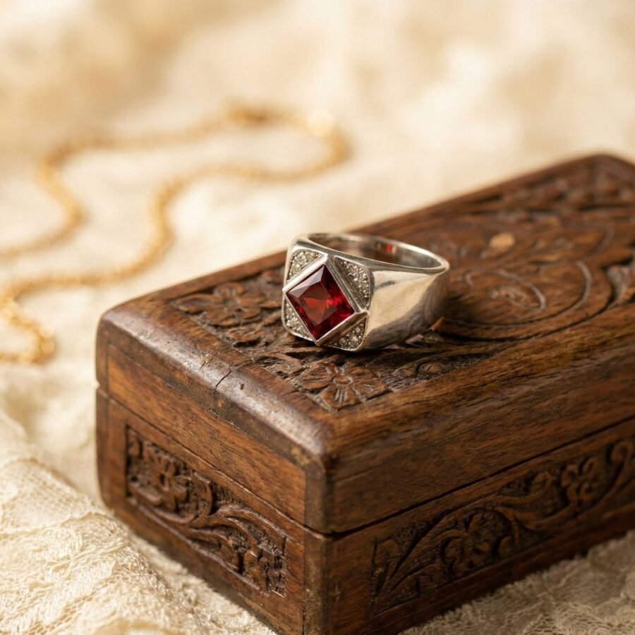 925 Silver Blue Stone Pearl Drop Ring