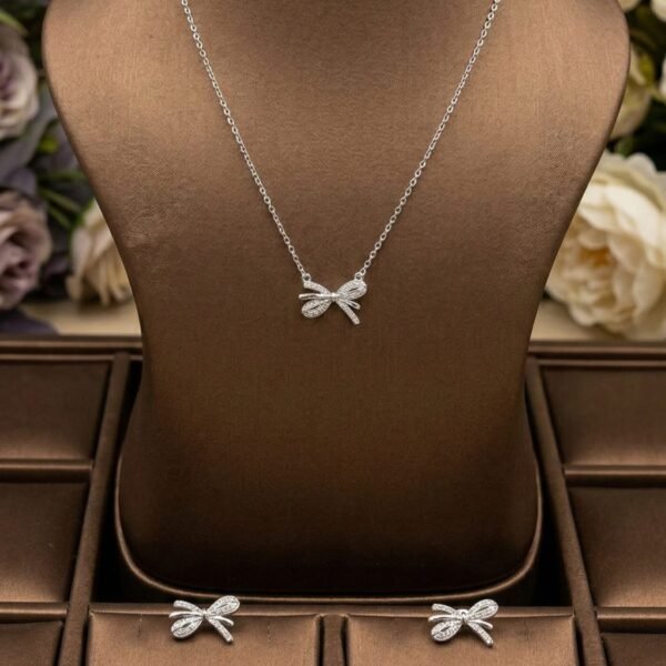 925 Silver CZ Cluster Necklace and Earring Set