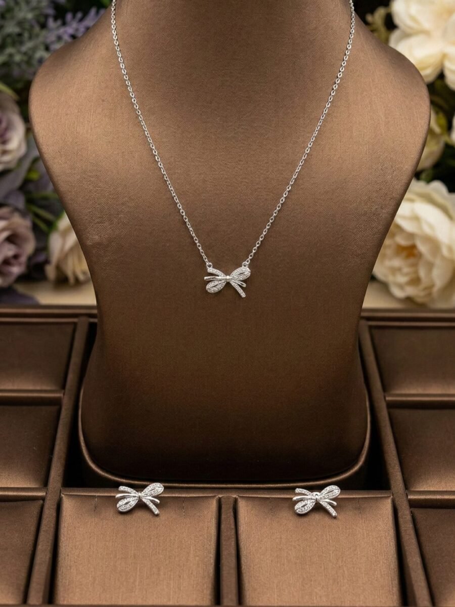 925 Silver CZ Cluster Necklace and Earring Set