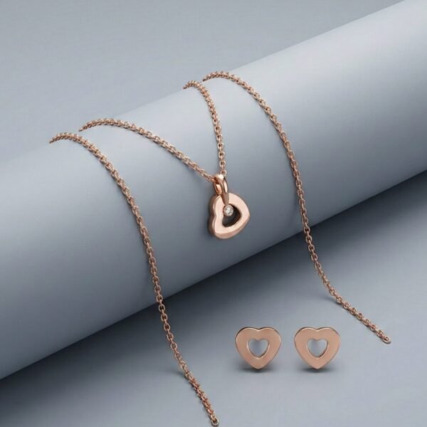 925 Silver Rose Gold CZ Heart Necklace Set