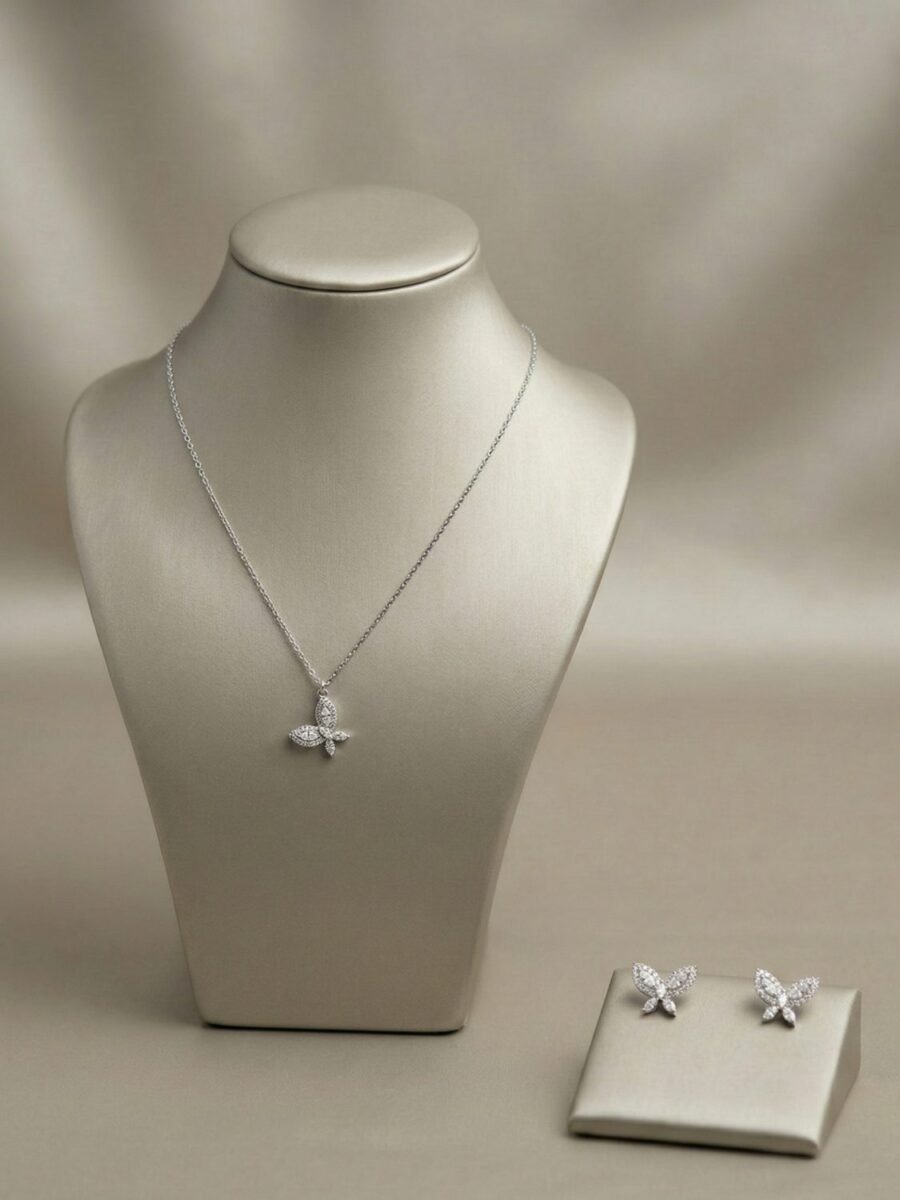 925 Silver CZ Round Pendant Necklace Set