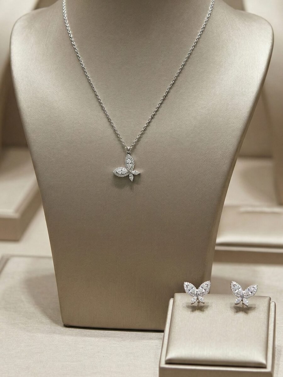 925 Silver CZ Round Pendant Necklace Set