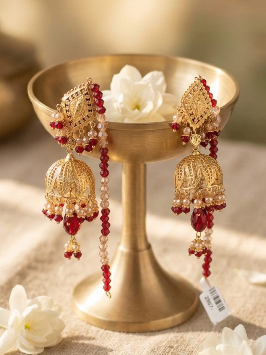 925 Silver Multi-Colour Bead Drop Jhumka
