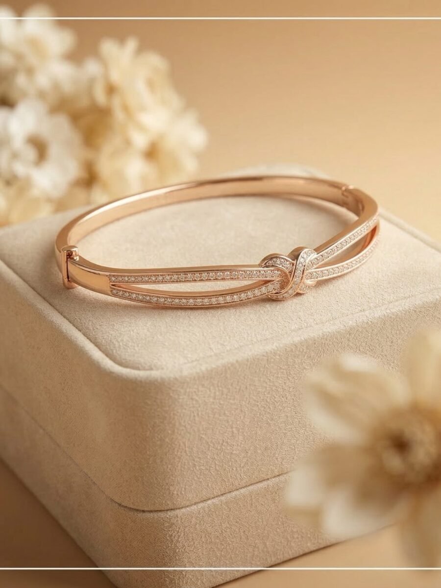 Rose Gold CZ Floral Cuff Bracelet