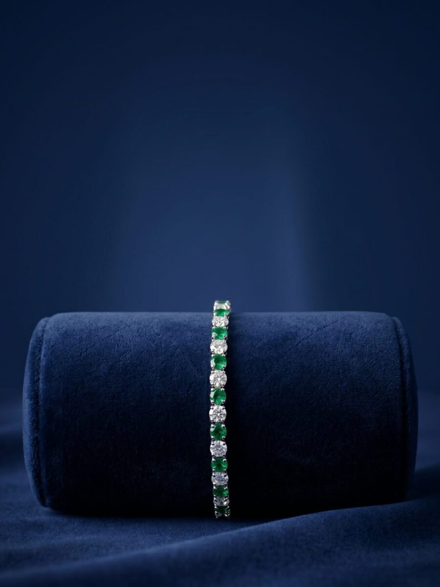 925 Silver Emerald and CZ Tennis Bracelet