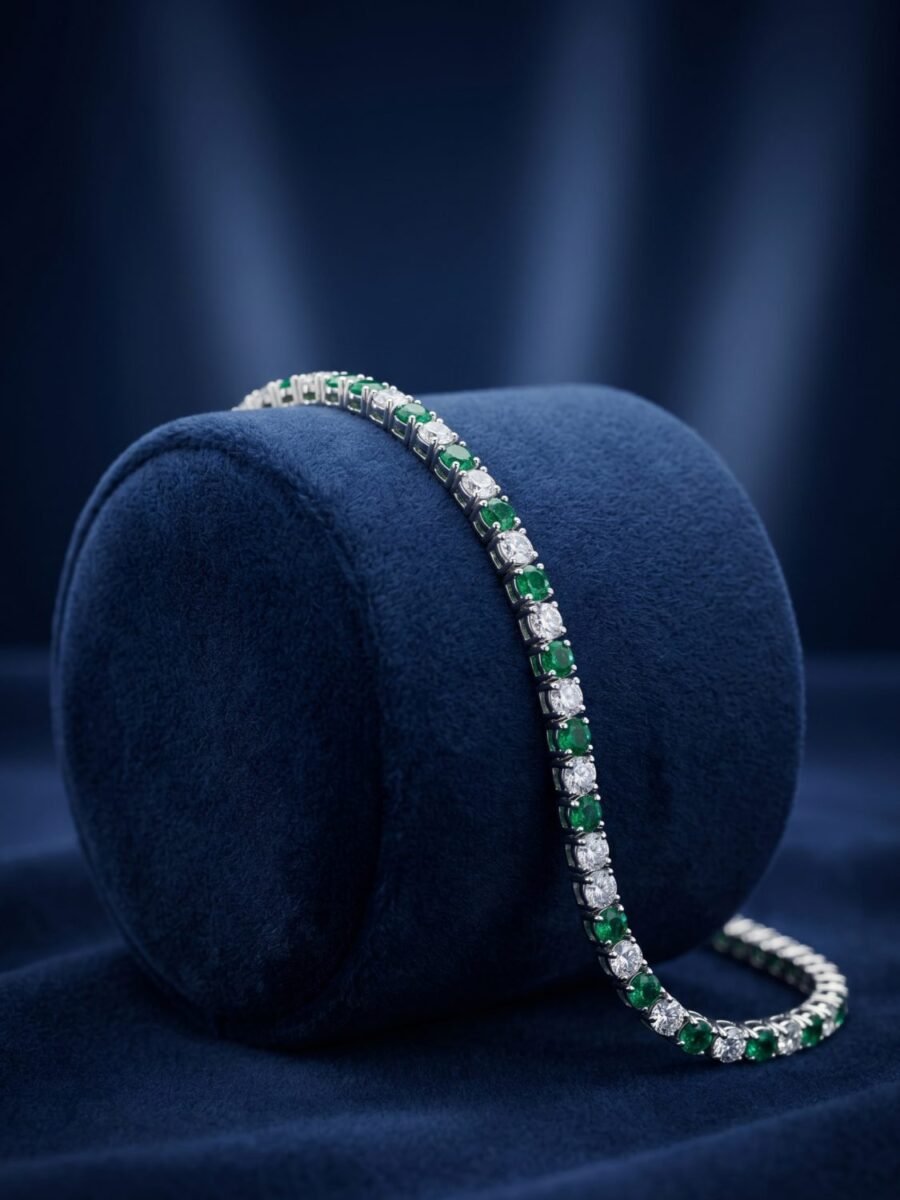 925 Silver Emerald and CZ Tennis Bracelet