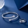 925 Silver CZ Teardrop Bypass Bracelet and Ring Set