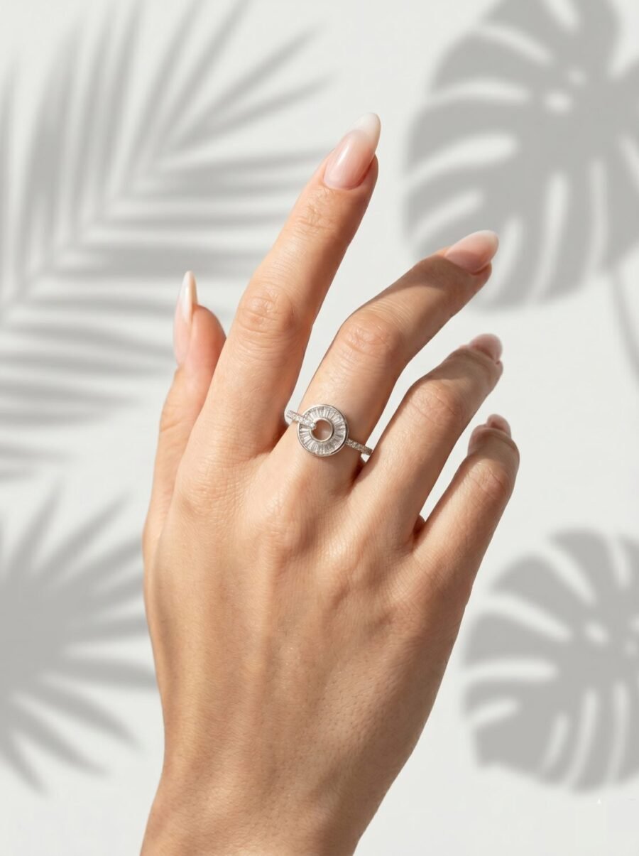925 Silver CZ Leaf Ring