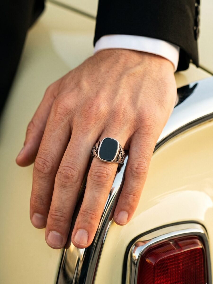 925 Silver Blue Stone Men's Ring