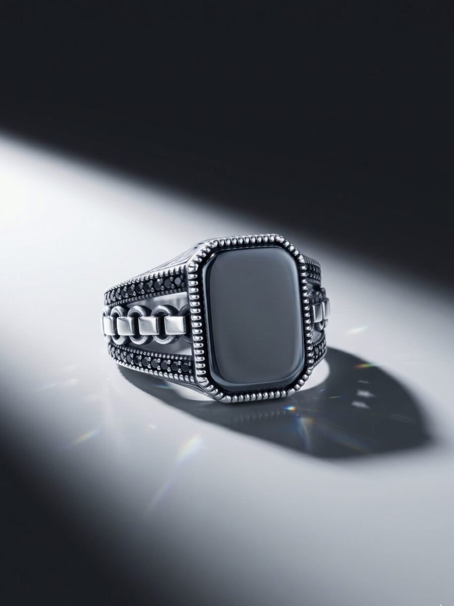 925 Silver Chunky Black Stone Ring