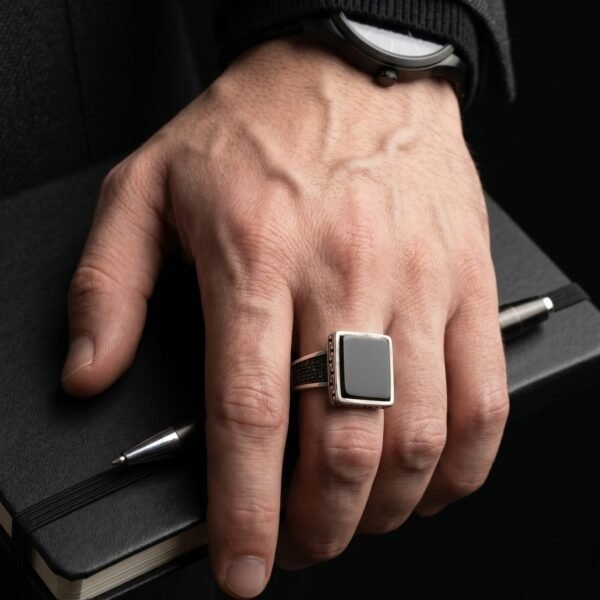 925 Silver Black Onyx Square Signet Ring