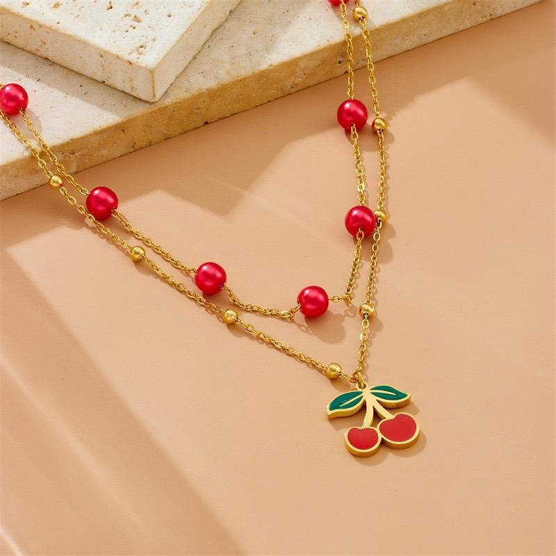 Red Pearl Cherry Pendant Necklace