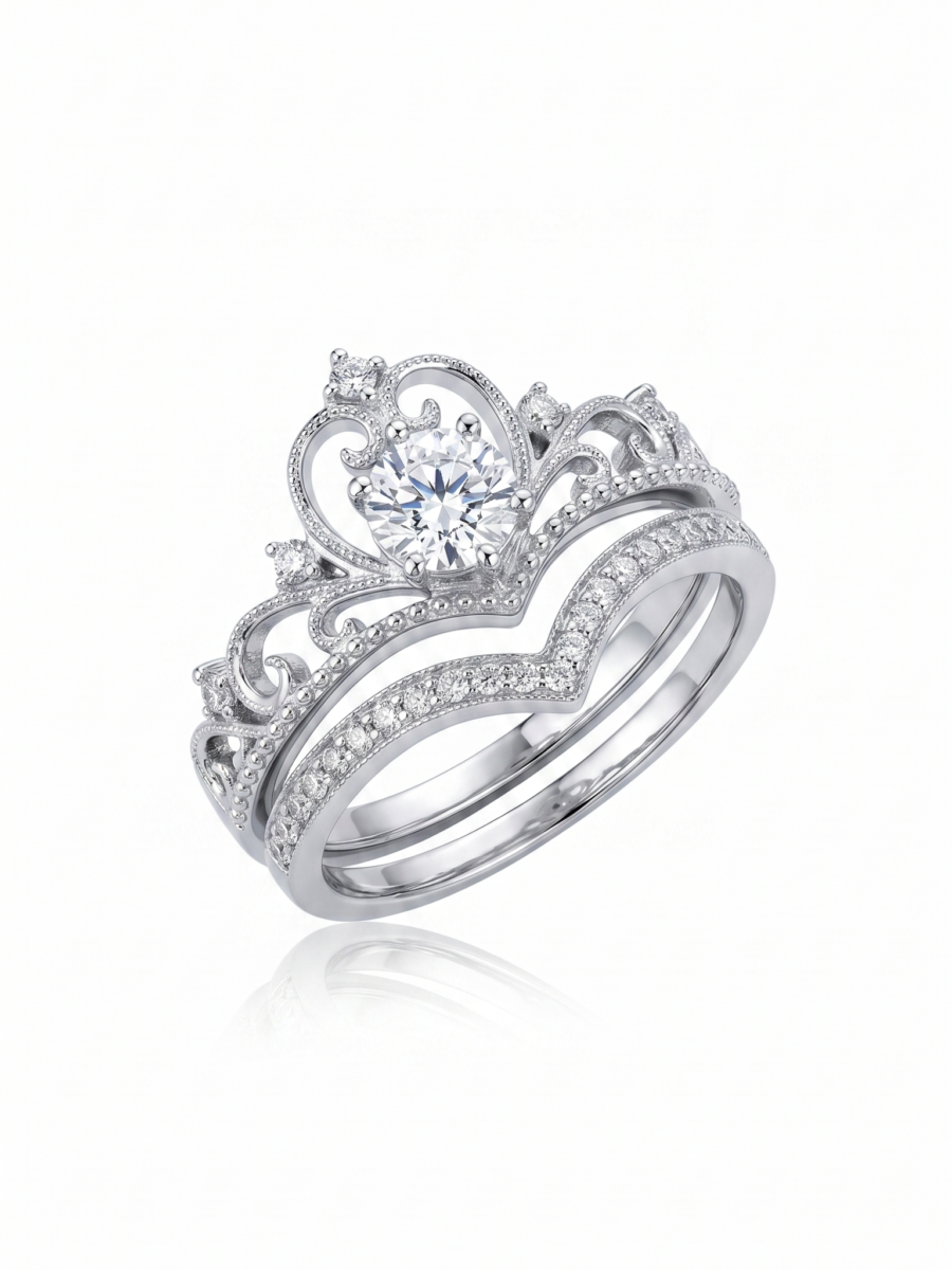 Silver Crown Ring Set