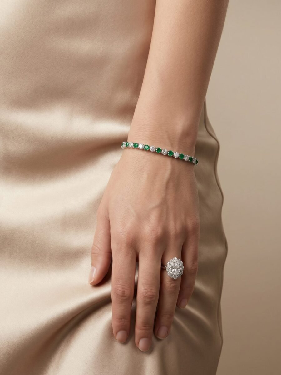 925 Silver Emerald and CZ Tennis Bracelet