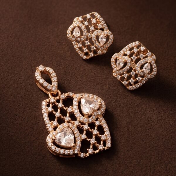 925 Silver Double Heart Pendant Set