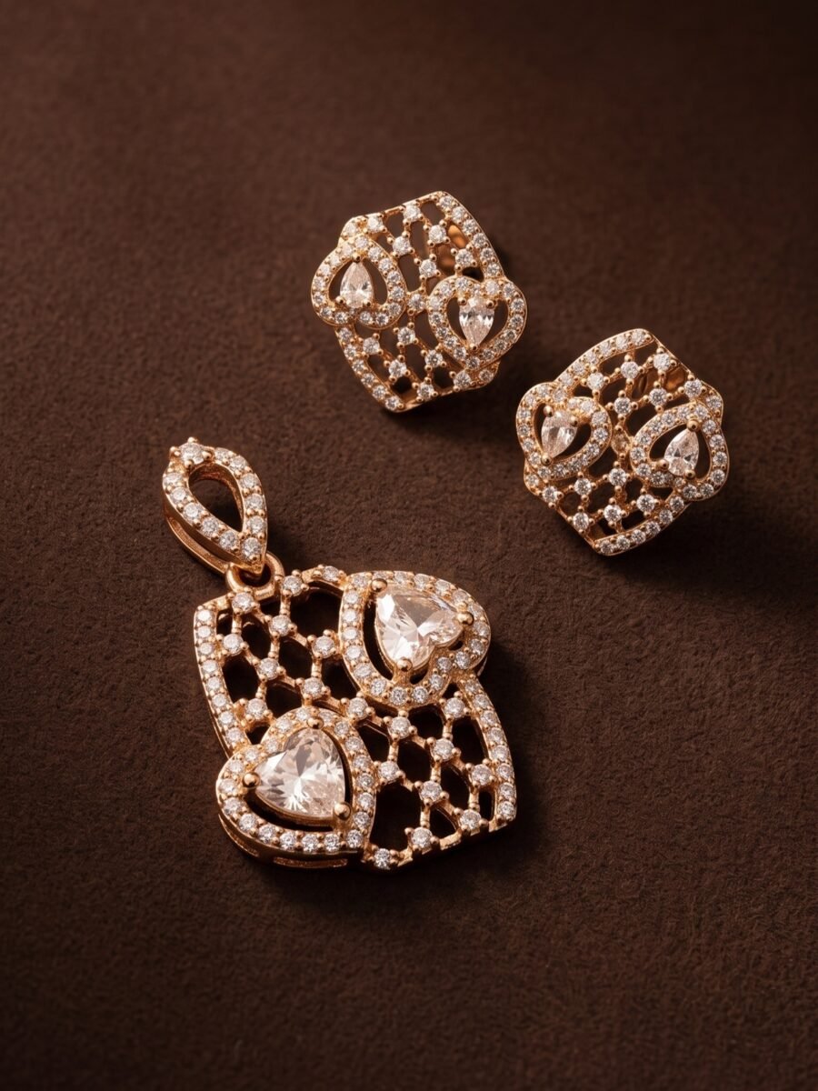 925 Silver Double Heart Pendant Set