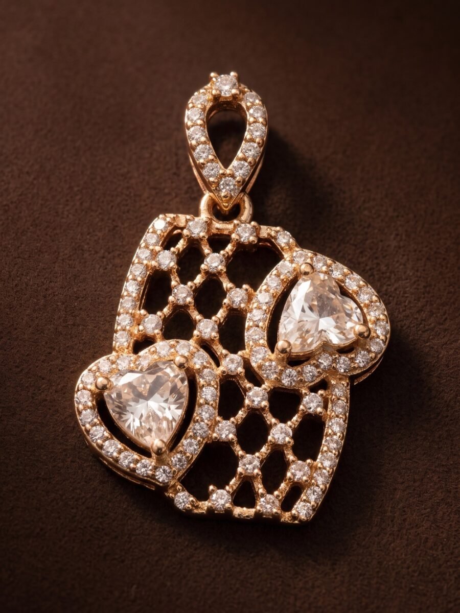 925 Silver Double Heart Pendant Set