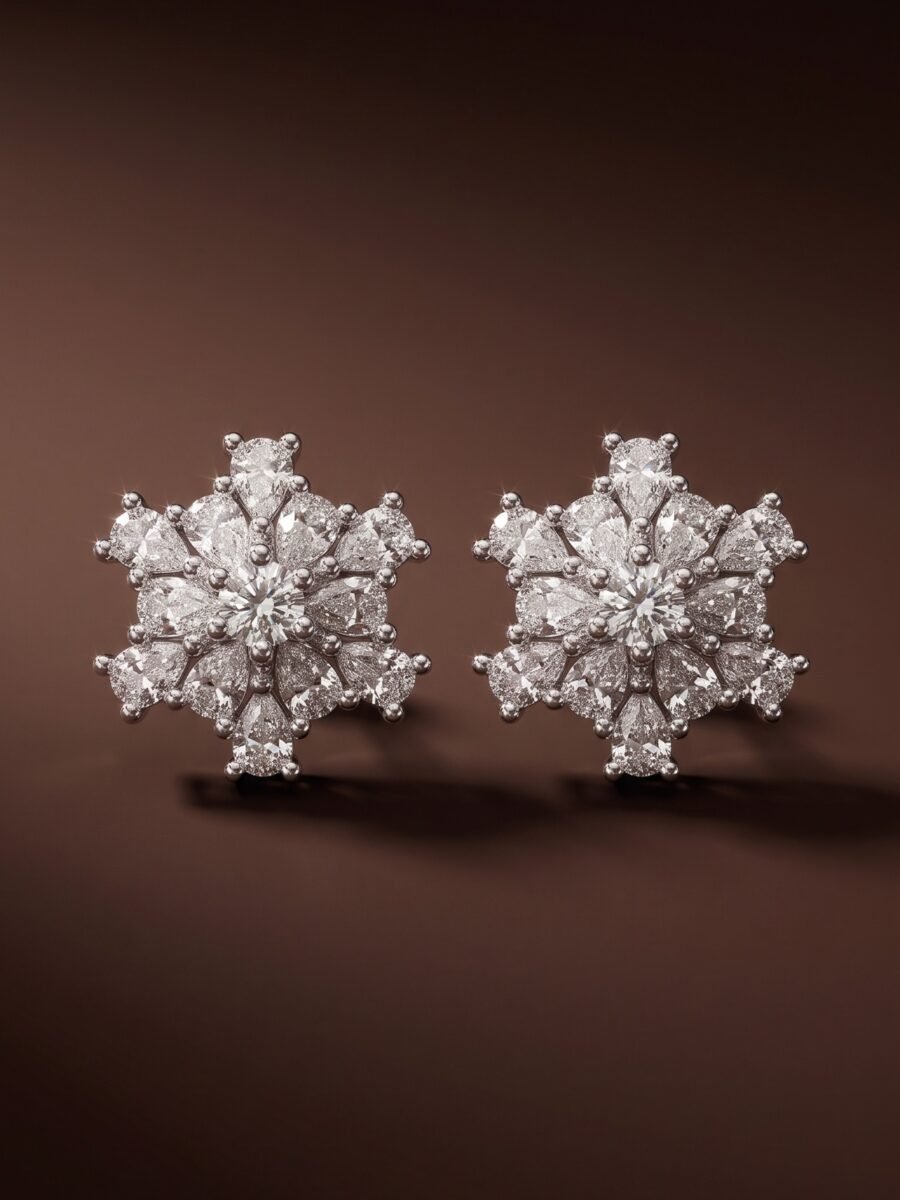925 Silver Floral Snowflake CZ Pendant Set