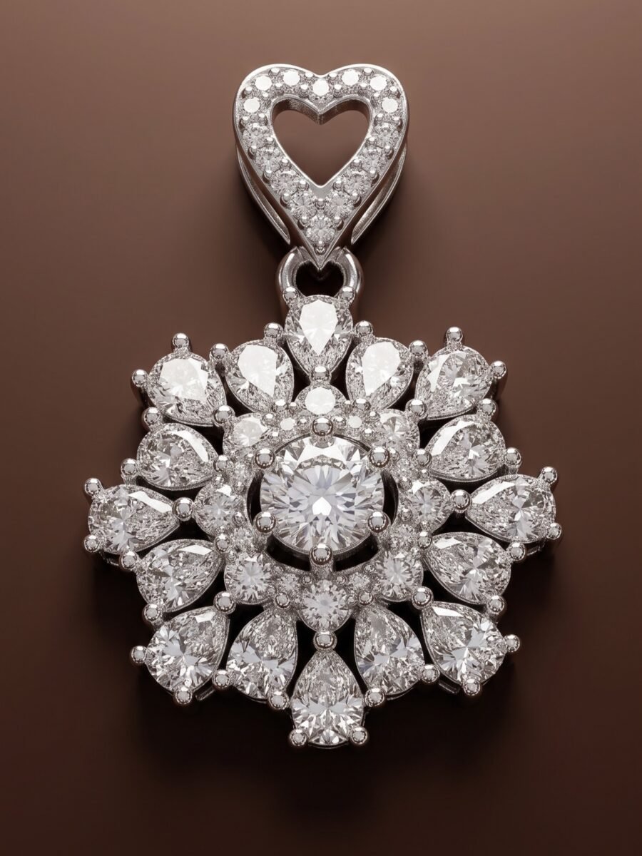 925 Silver Floral Snowflake CZ Pendant Set