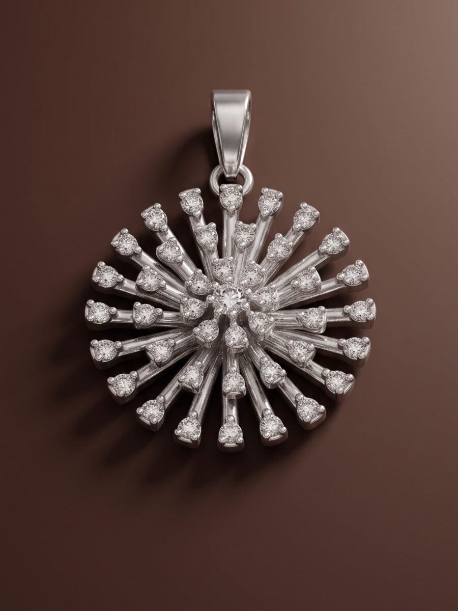 925 Silver Dandelion Burst CZ Pendant Set