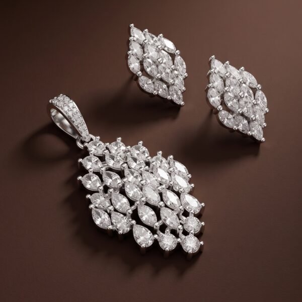 925 Silver Marquise Cluster CZ Pendant Set