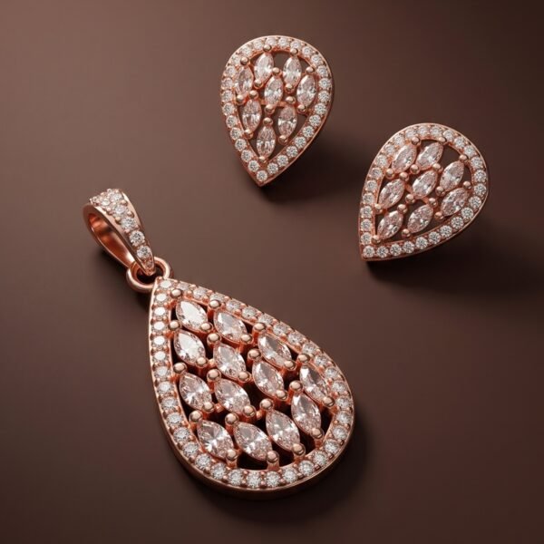 925 Silver Teardrop Halo CZ Pendant Set