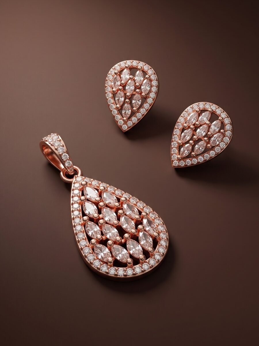925 Silver Teardrop Halo CZ Pendant Set