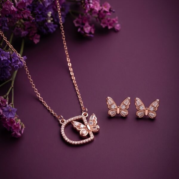 925 Silver Butterfly Circle Pendant Set