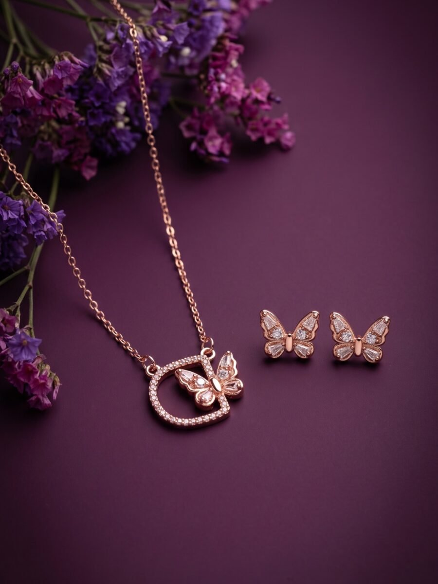 925 Silver Butterfly Circle Pendant Set