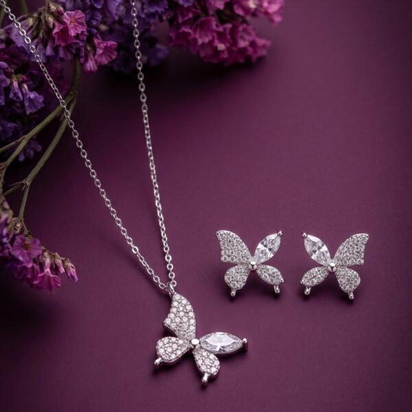 925 Silver Butterfly CZ Pendant Set