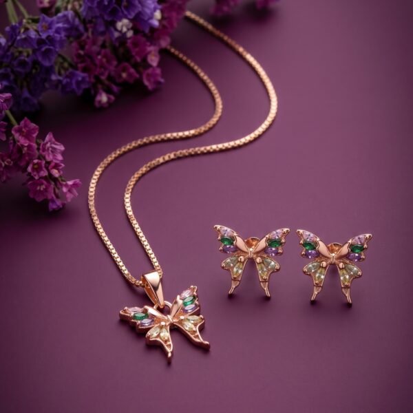 925 Silver Multicolour Butterfly Pendant Set