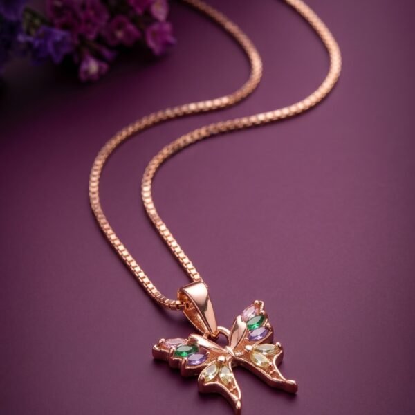 925 Silver Multicolour Butterfly Pendant Set