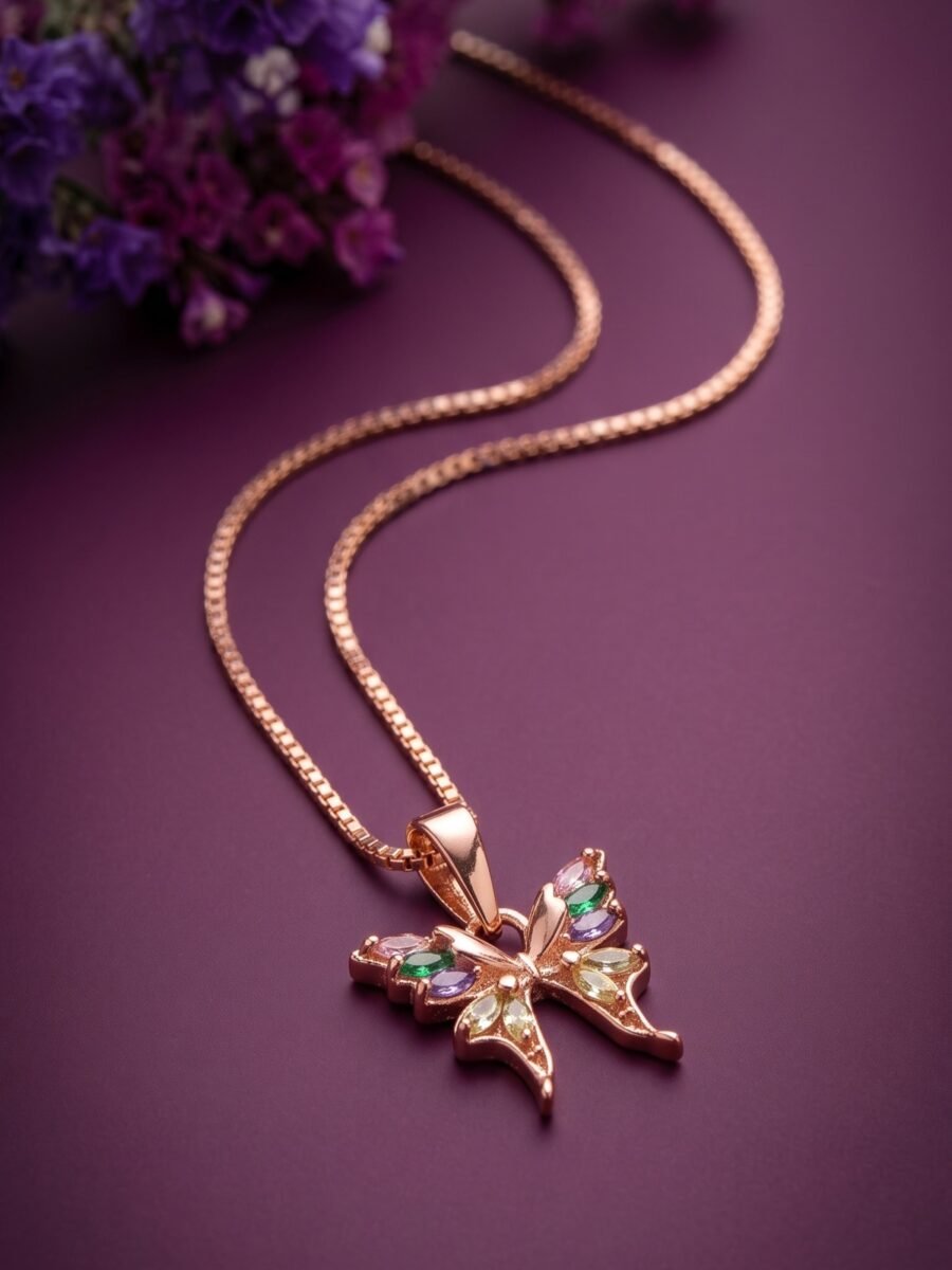 925 Silver Multicolour Butterfly Pendant Set