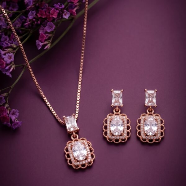 925 Silver Cushion Halo CZ Pendant Set