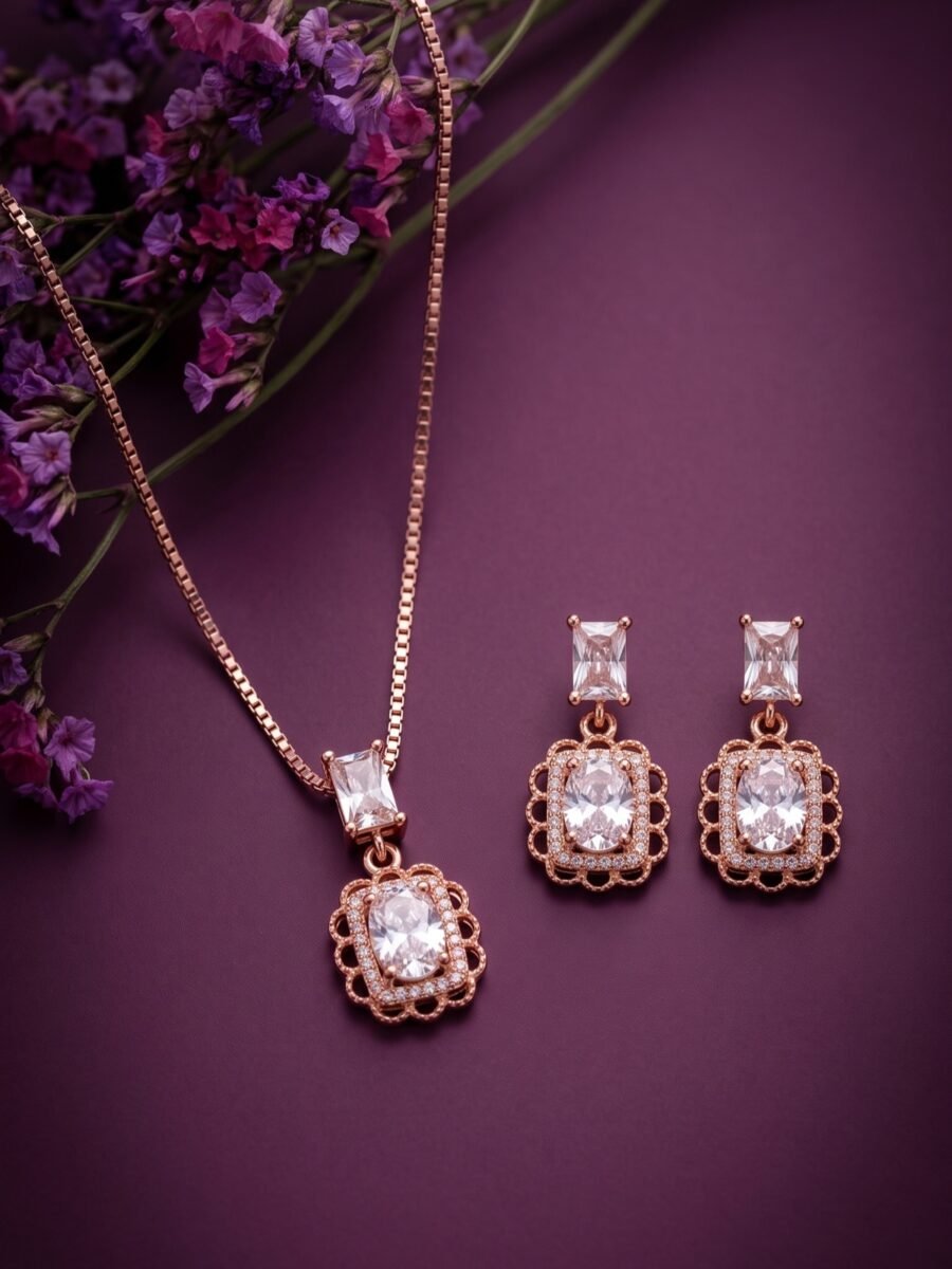 925 Silver Cushion Halo CZ Pendant Set