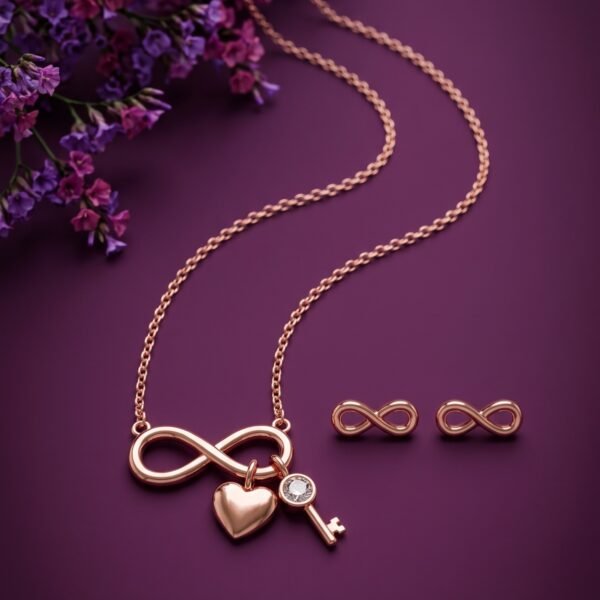 925 Silver Infinity Heart Key Pendant Set